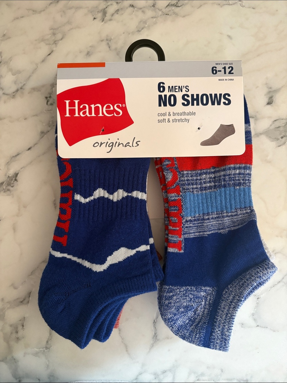 Hanes Men's No-Show Athletic Socks - Blue & Red (6 Pack)